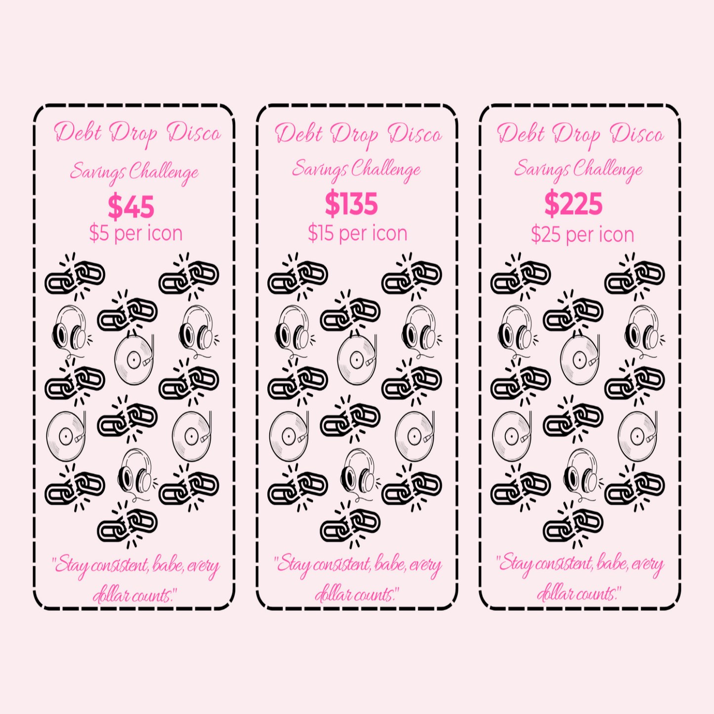 Debt Drop Disco Savings Challenge - 3 A6 Trackers ($405)