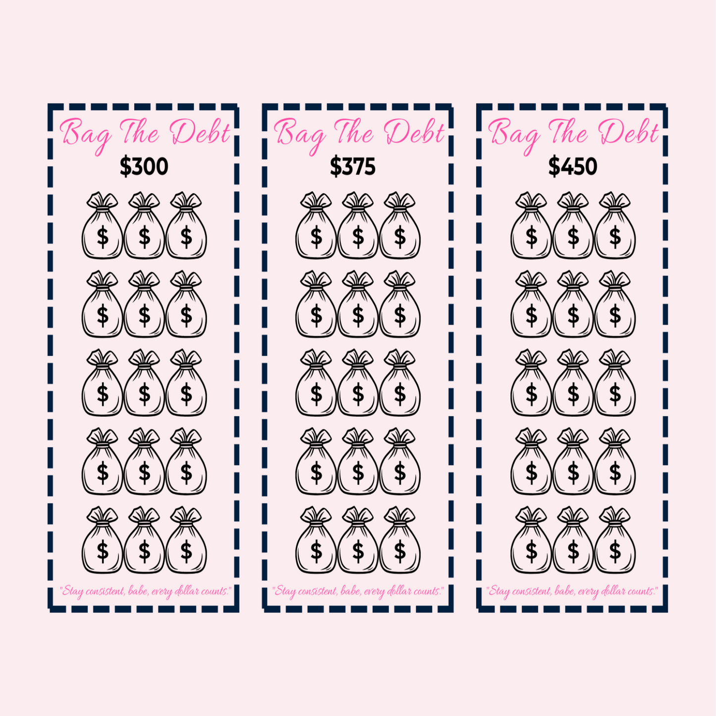 Bag the Debt Savings Challenge - 3 A6 Trackers (Pink - $1125)