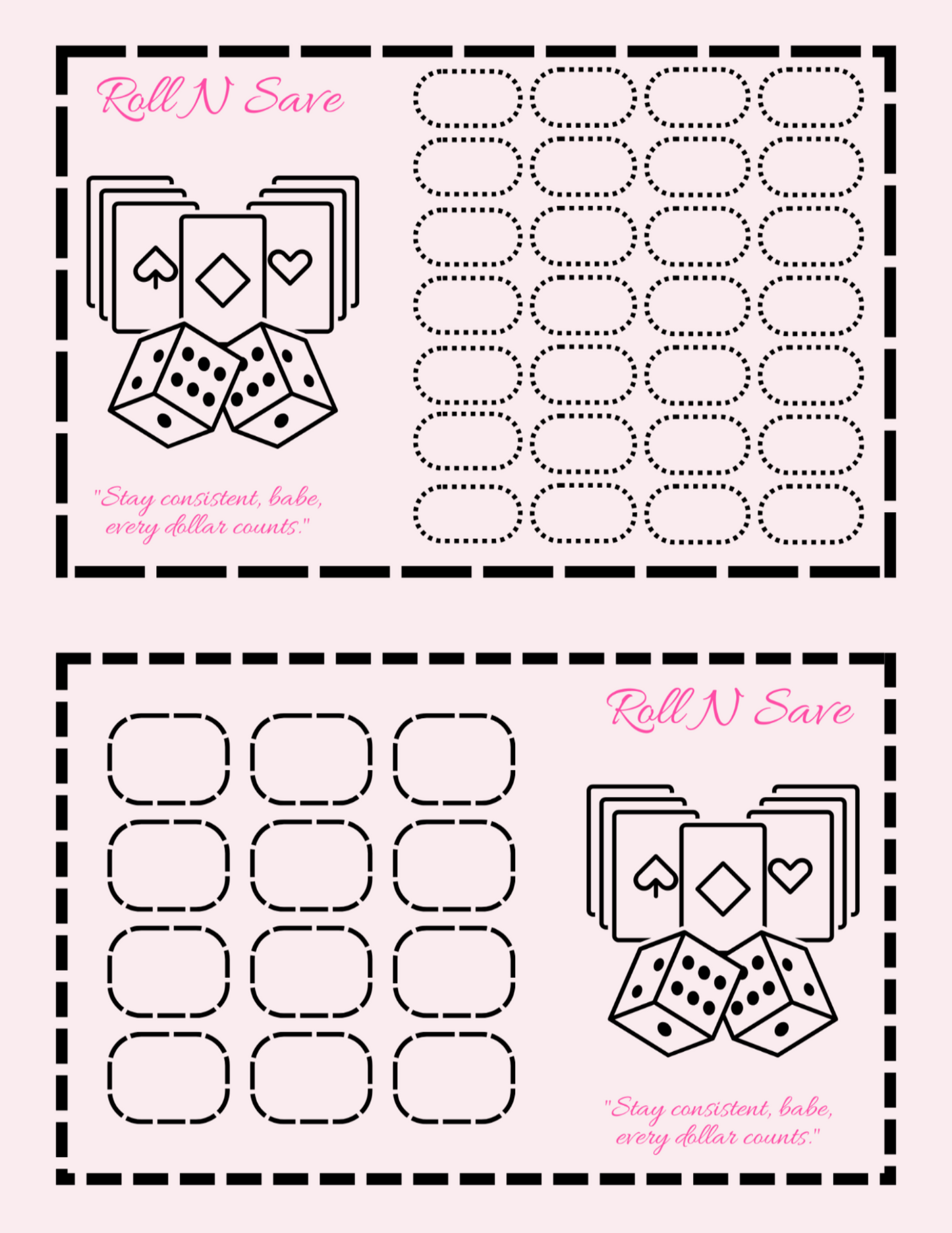 Roll N Save Challenge - A5 Savings Tracker