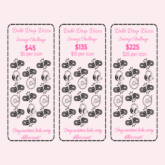 Debt Drop Disco Savings Challenge - 3 A6 Trackers ($405)