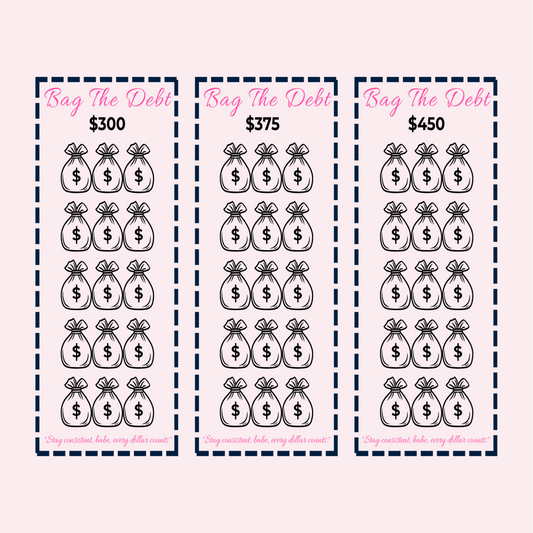 Bag the Debt Savings Challenge - 3 A6 Trackers (Pink - $1125)